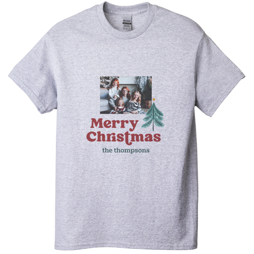 Family Christmas T-shirt, Adult (M), Gray, Customizable front, Blue