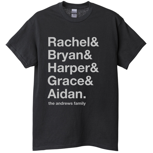 Family Names T-shirt, Adult (L), Black, Customizable front, White
