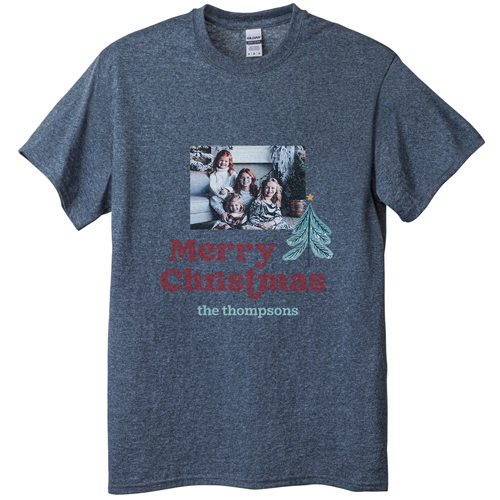 Family Christmas T-shirt, Adult (L), Gray, Customizable front, Blue