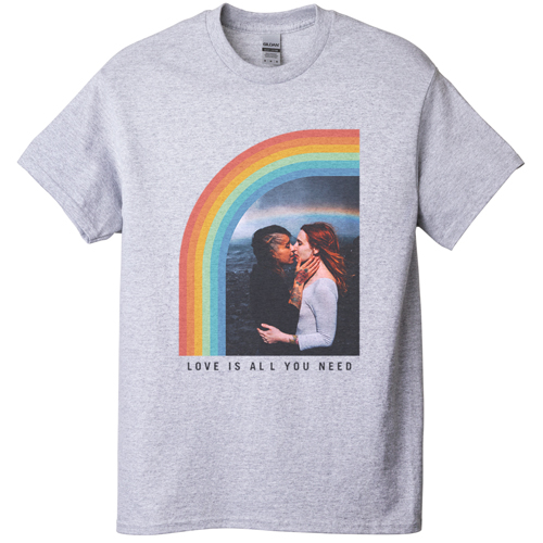 Rainbow Love T-shirt, Adult (L), Gray, Customizable front, Blue