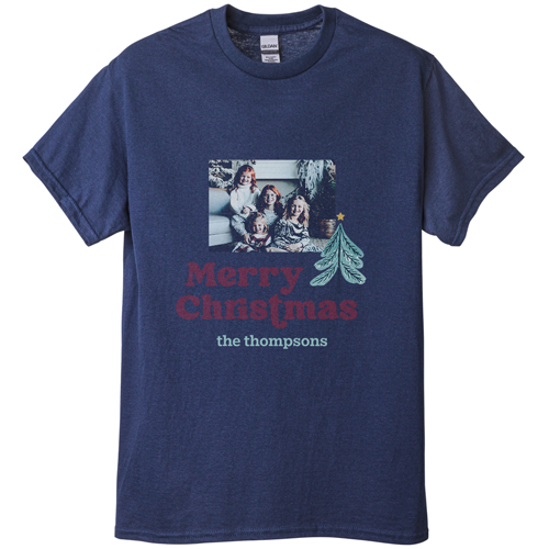 Family Christmas T-shirt, Adult (L), Navy, Customizable front, Blue, lake