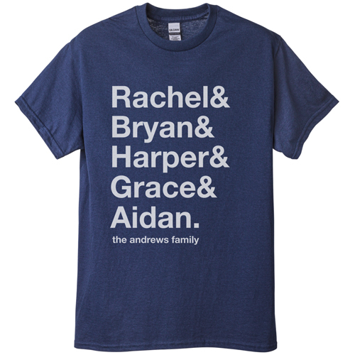 Family Names T-shirt, Adult (L), Navy, Customizable front & back, White, white