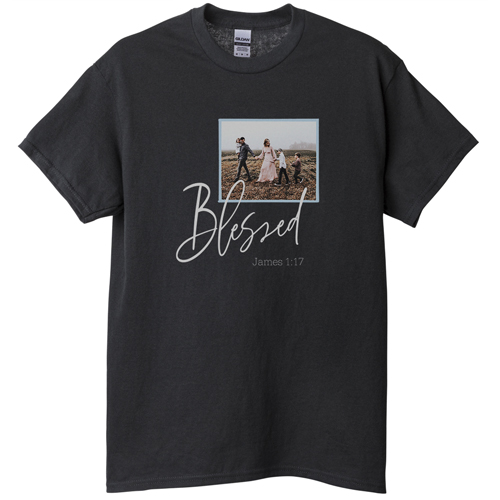 Blessed Script T-shirt, Adult (XL), Black, Customizable front, Blue