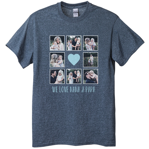Heart Grid T-shirt, Adult (XL), Gray, Customizable front, Blue