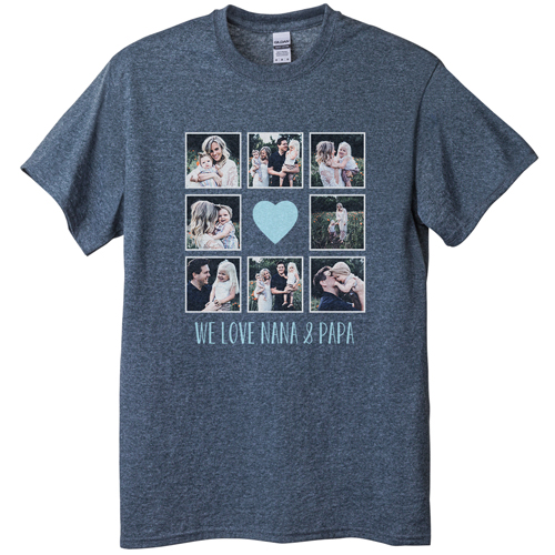 Heart Grid T-shirt, Adult (XL), Gray, Customizable front, Blue, navy