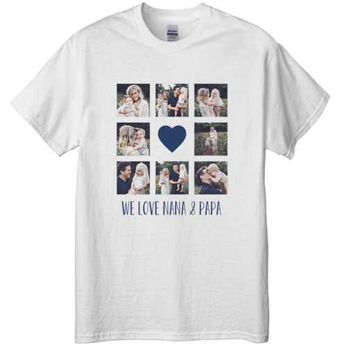 Heart Grid T-shirt, Adult (XXL), White, Customizable front, Blue, navy
