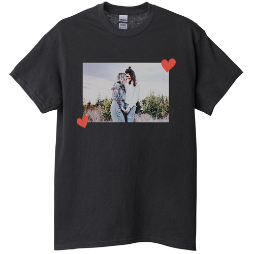 Twin Hearts T-shirt, Adult (3XL), Black, Customizable front & back, Orange