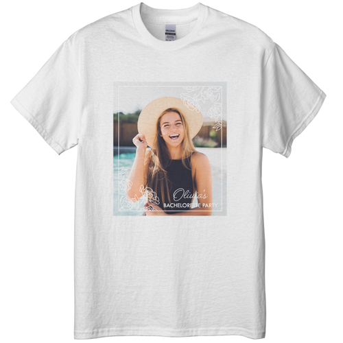 Floral Corner Border T-shirt, Adult (3XL), White, Customizable front & back, White