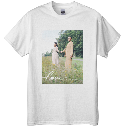 Love and Heart T-shirt, Adult (3XL), White, Customizable front & back, White