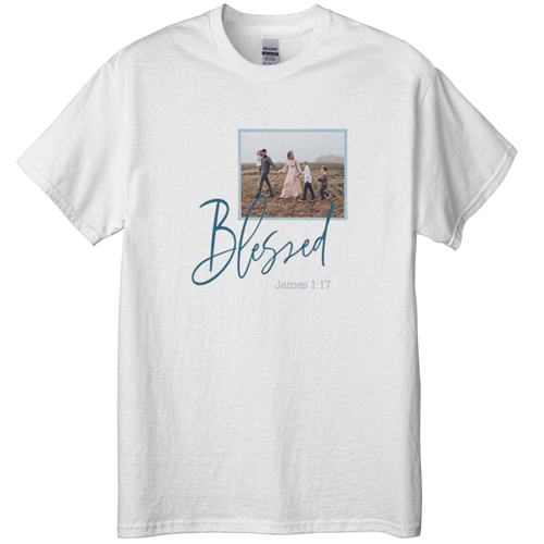 Blessed Script T-shirt, Adult (3XL), White, Customizable front & back, Blue