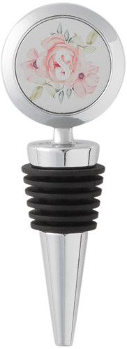 Floral Initial Wine Stopper, White, white