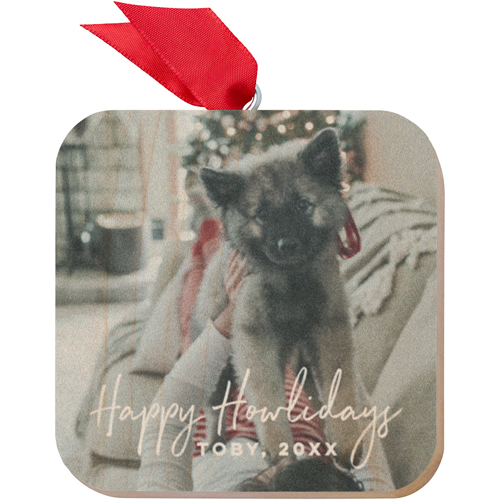 Happy Howlidays Wooden Ornament, White, Square Ornament