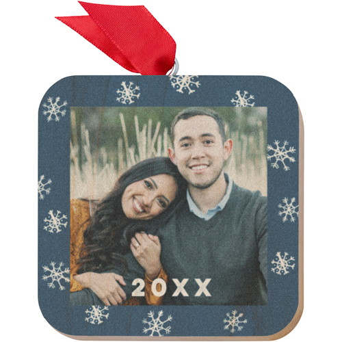 Snowflakes Border Wooden Ornament, Blue, Square Ornament