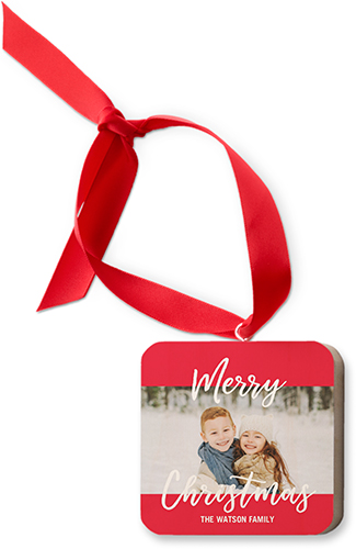 Bold Merry Christmas Wooden Ornament, Red, Square Ornament