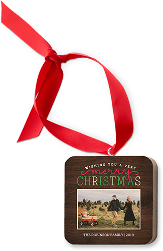 Classic Festive Greetings Wooden Ornament, Brown, Square Ornament