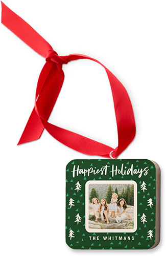 Happiest Holidays Trees Wooden Ornament, Green, Square Ornament