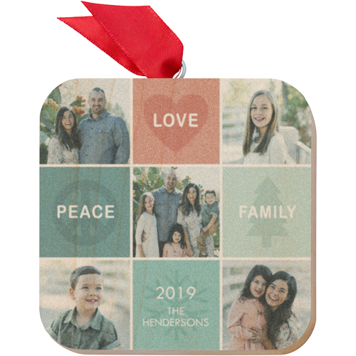 Peace Love Family Wooden Ornament, Green, Square Ornament