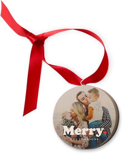 Bold Merry Wooden Ornament, White, Circle