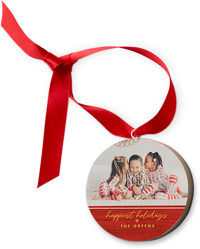 Happiest Holidays Frame Wooden Ornament, Red, Circle