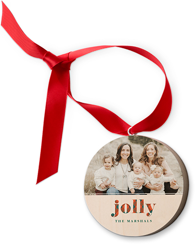 Holly Jolly Plaid Wooden Ornament, Pink, Circle