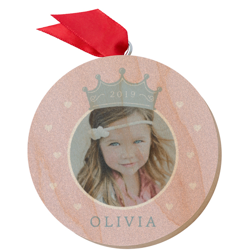 Princess Crown Wooden Ornament, Pink, Circle