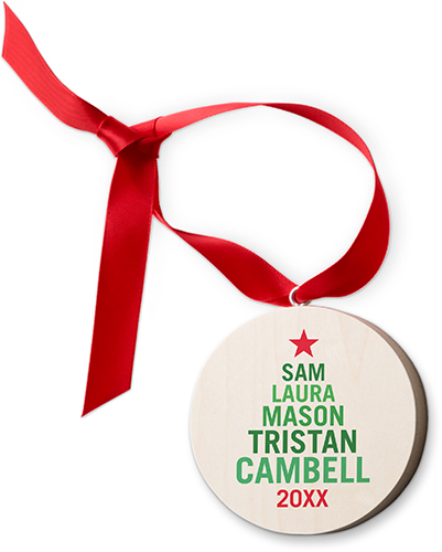 Family Name Tree Wooden Ornament, Green, Circle