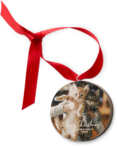 Meowy Christmas Wooden Ornament, White, Circle