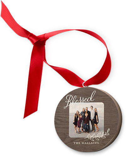 Blessed Foliage Wooden Ornament, White, Circle Ornament