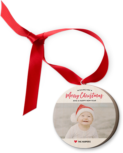 Classic Christmas Wish Wooden Ornament, Red, Circle