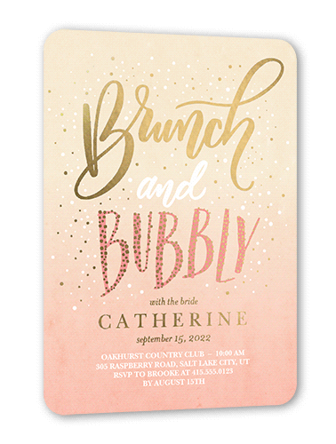 Scintillating Brunch Bridal Shower Invitation, Beige, Gold Foil, 5x7, Matte, Personalized Foil Cardstock, Rounded, Sugar