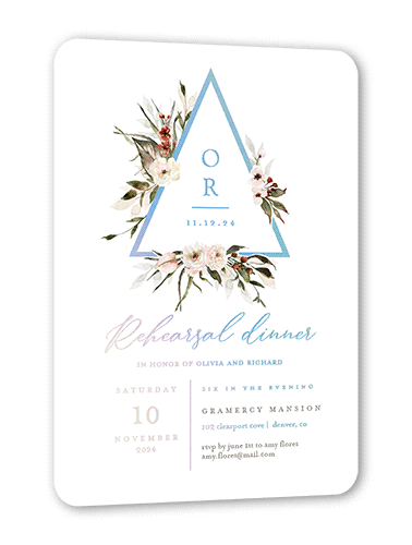 Berry Accent Rehearsal Dinner Invitation, Iridescent Foil, White, 5x7, Matte, Personalized Foil Cardstock, Rounded, White