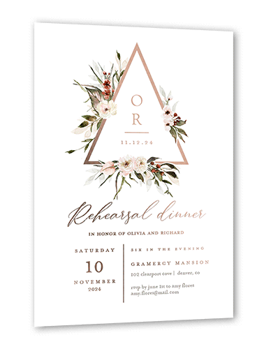 Berry Accent Rehearsal Dinner Invitation, Rose Gold Foil, White, 5x7, Matte, Personalized Foil Cardstock, Square