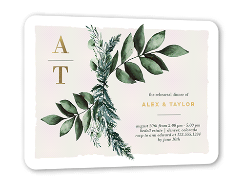 Rehearsal Bough Rehearsal Dinner Invitation, White, Gold Foil, 5x7, Matte, Personalized Foil Cardstock, Rounded