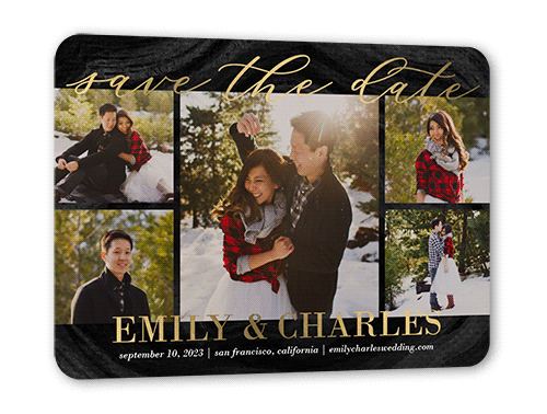 Lettered Gallery Save The Date, Black, Gold Foil, 5x7, Matte, Personalized Foil Cardstock, Rounded, Black
