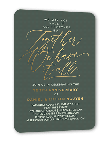 Anniversary Together Wedding Anniversary Invitation, Beige, Gold Foil, 5x7, Matte, Personalized Foil Cardstock, Rounded