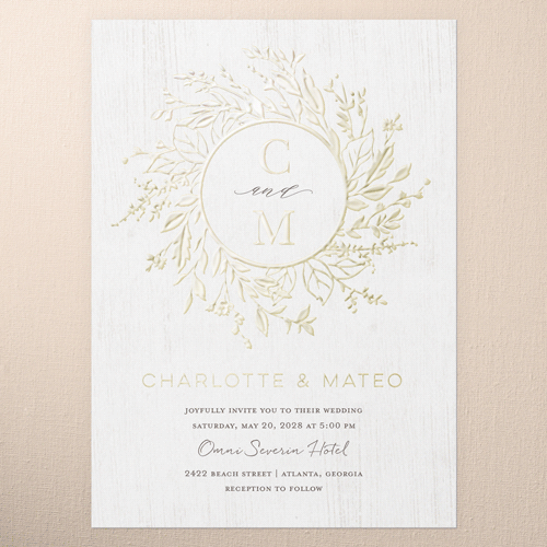 Garland Initials Wedding Invitation, Gold Foil, White, 5x7, Matte, Personalized Foil Cardstock, Square
