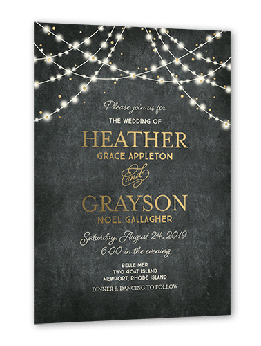 Glowing Celebration Wedding Invitation, Grey, Gold Foil, 5x7, Matte, Personalized Foil Cardstock, Square