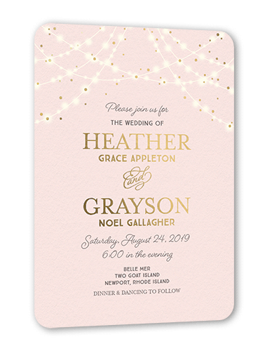 Glowing Ceremony Wedding Invitation, Gold Foil, Pink, 5x7, Matte, Personalized Foil Cardstock, Rounded