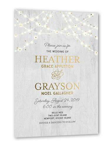 Glowing Celebration Wedding Invitation, Gold Foil, Grey, 5x7, Matte, Personalized Foil Cardstock, Square, Fog
