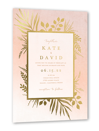 Tropic Fauna Wedding Invitation, Gold Foil, Pink, 5x7, Matte, Personalized Foil Cardstock, Square