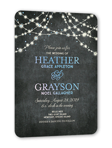 Glowing Celebration Wedding Invitation, Grey, Iridescent Foil, 5x7, Matte, Personalized Foil Cardstock, Rounded, Charcoal