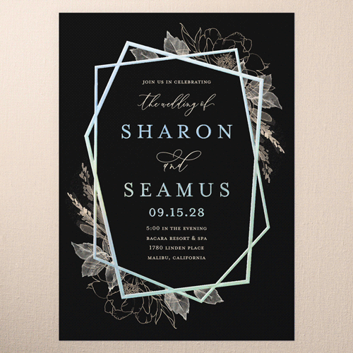 Etched Floral Wedding Invitation, Black, Iridescent Foil, 5x7, Matte, Personalized Foil Cardstock, Square