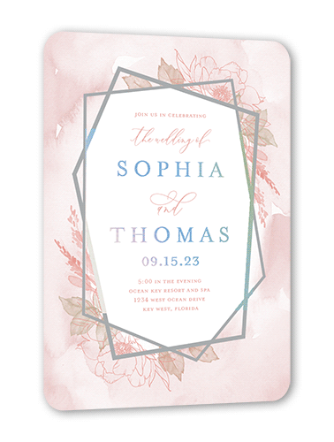 Etched Floral Wedding Invitation, Pink, Iridescent Foil, 5x7, Matte, Personalized Foil Cardstock, Rounded