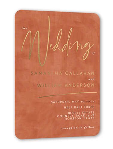 Textured Times Wedding Invitation, Gold Foil, Beige, 5x7, Matte, Personalized Foil Cardstock, Rounded