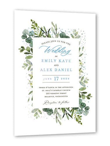 Border Botanicals Wedding Invitation, White, Iridescent Foil, 5x7, Matte, Personalized Foil Cardstock, Square