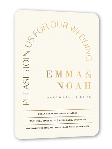 Arched Rehearsal Wedding Invitation, Gold Foil, Beige, 5x7, Matte, Personalized Foil Cardstock, Rounded, Antique White