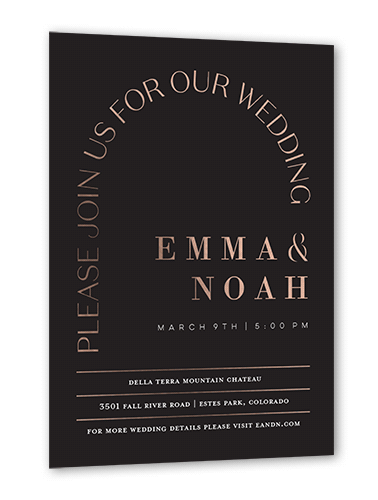 Arched Rehearsal Wedding Invitation, Grey, Rose Gold Foil, 5x7, Matte, Personalized Foil Cardstock, Square, Charcoal