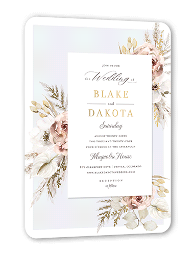 Pastel Hues Wedding Invitation, Grey, Gold Foil, 5x7, Matte, Personalized Foil Cardstock, Rounded, Whisper Gray