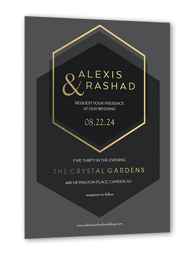 Modern Honeycomb Wedding Invitation, Gold Foil, Grey, 5x7, Matte, Personalized Foil Cardstock, Square, Flint
