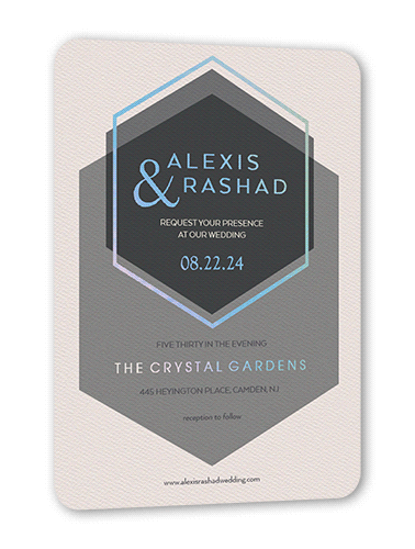 Modern Honeycomb Wedding Invitation, Grey, Iridescent Foil, 5x7, Matte, Personalized Foil Cardstock, Rounded